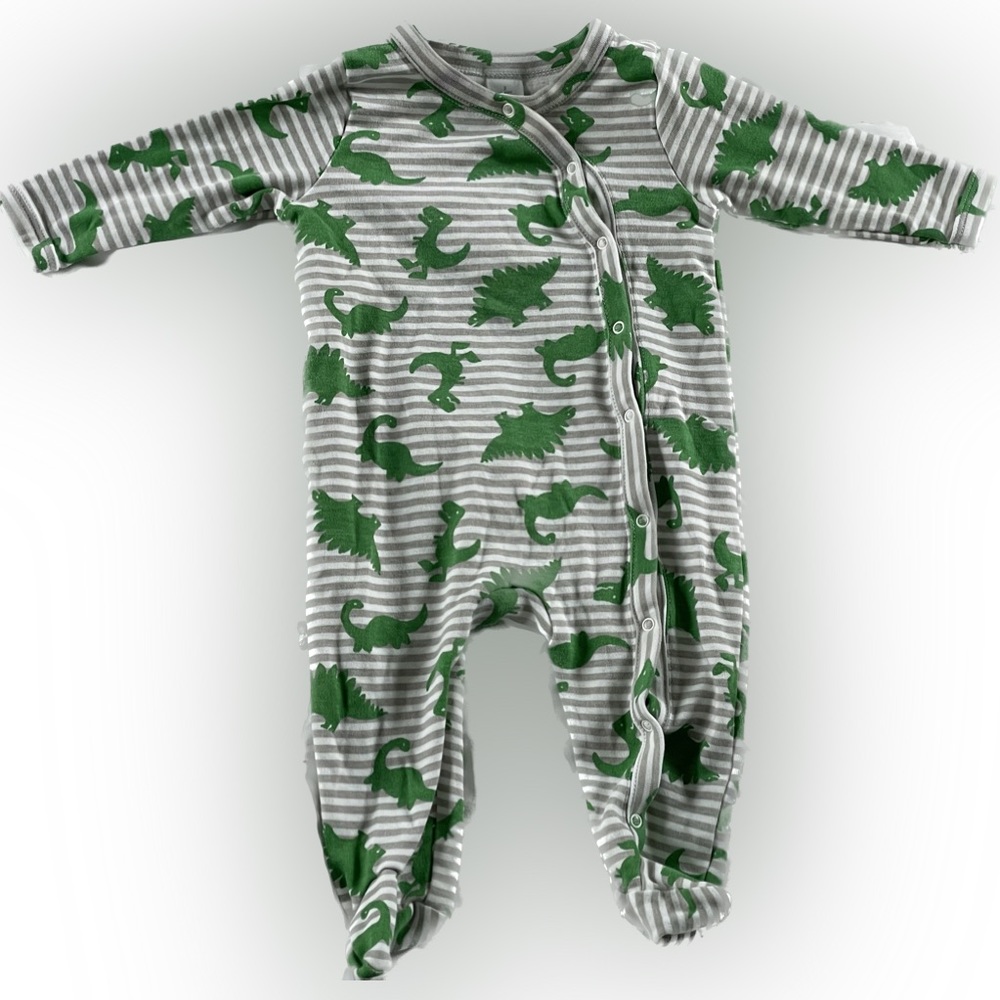 Nordstrom Dinosaur Striped Button Pajamas 3 Months Green + White Stripes